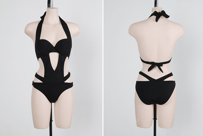Valenzora | Neckholder-Cut-Out-Bandage-Trikini-Badeanzug