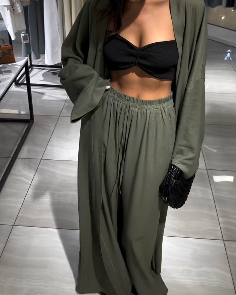 Valenzora | Leinen Kimono und Hosen-Set