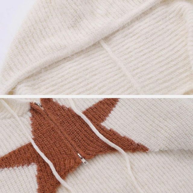 Knit hoodie with star pattern