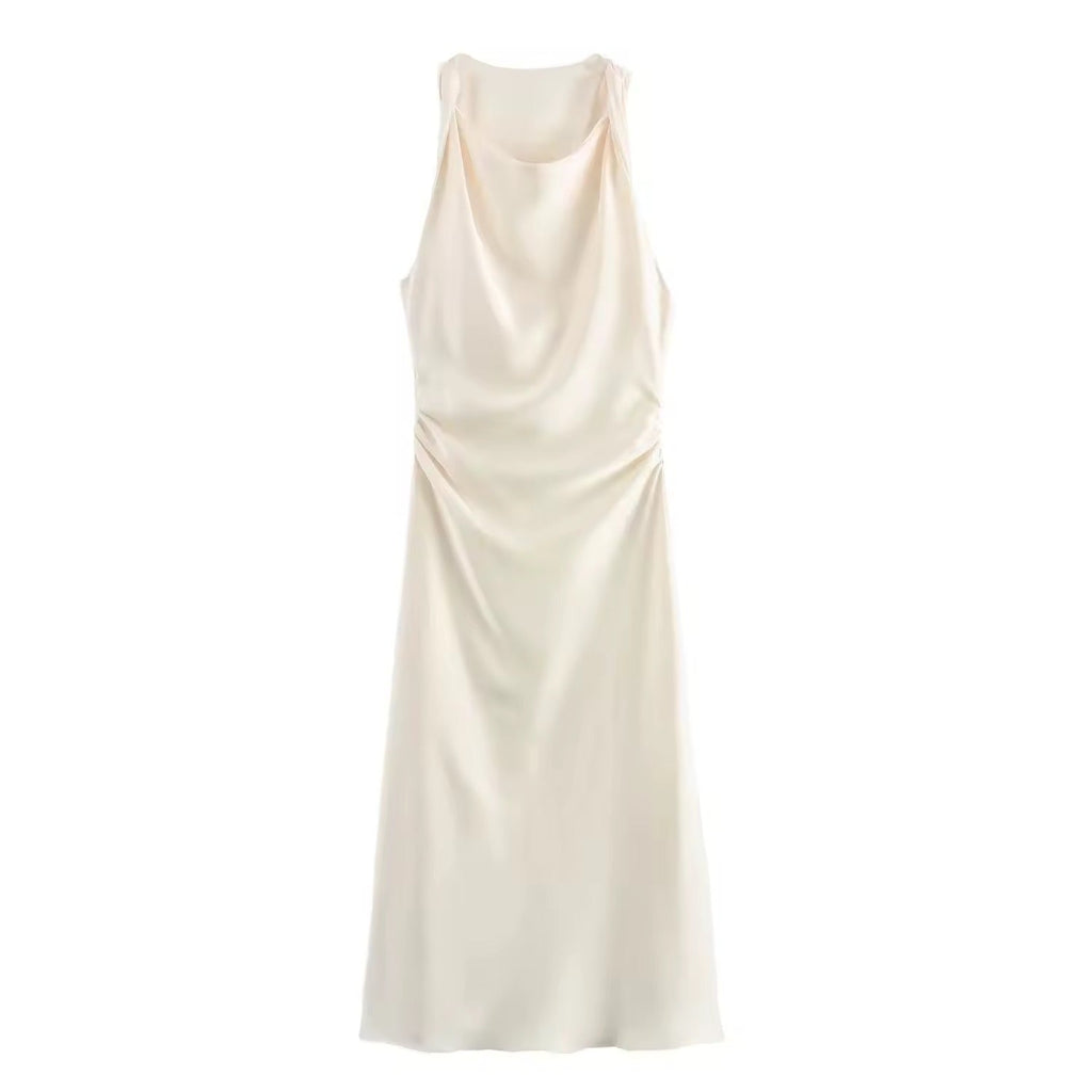 Valenzora | Satiniertes Maxikleid mit eleganter Drapierung