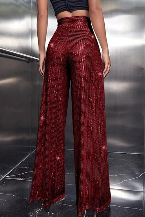 Valenzora | Rosiedress Glänzende, elastische Hose mit weitem Bein und Pailletten