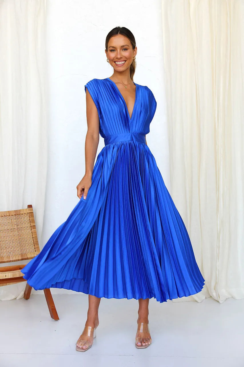 Valenzora | Pleated Plunge Midi Dress