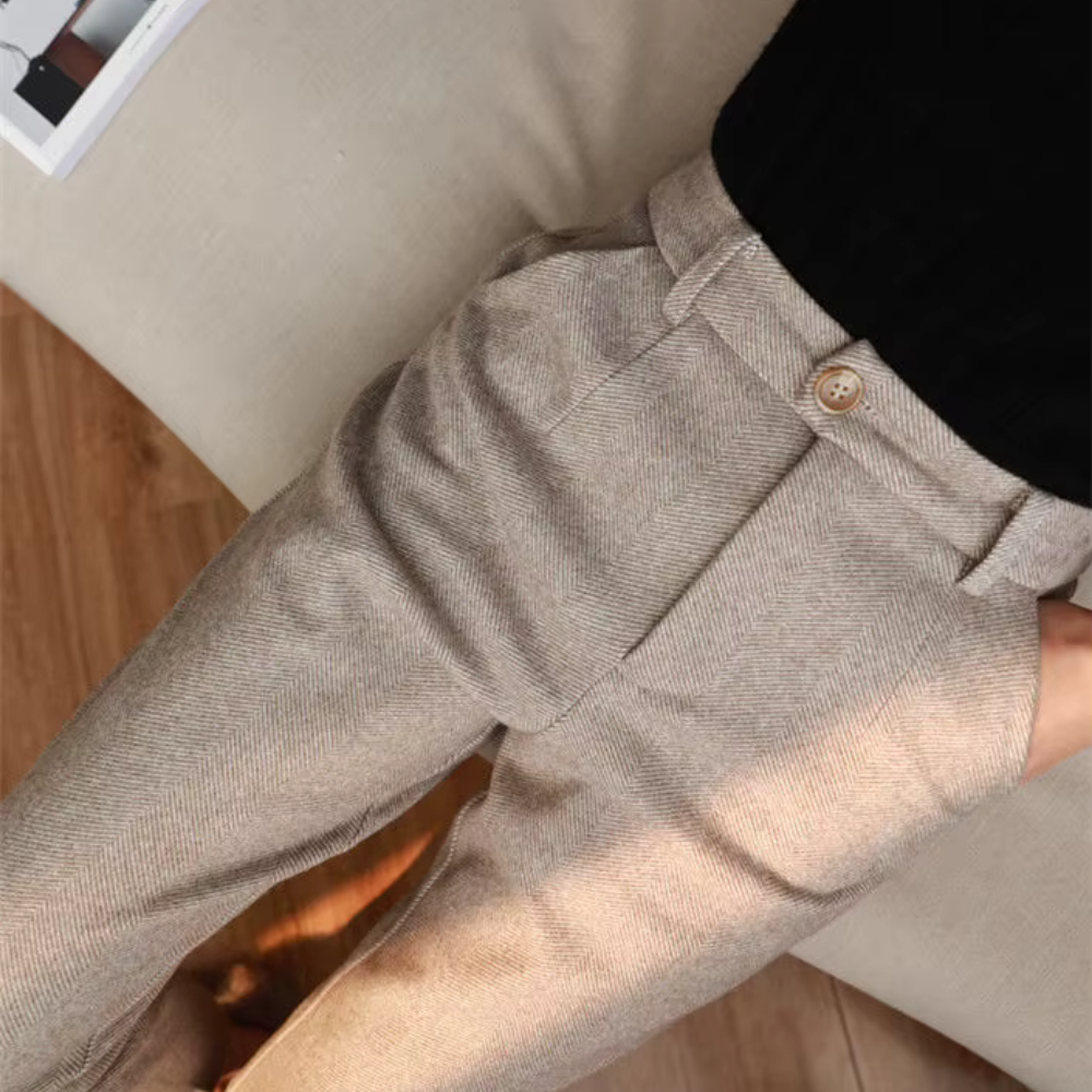 Valenzora | Elegant high-waisted trousers made of herringbone fabric