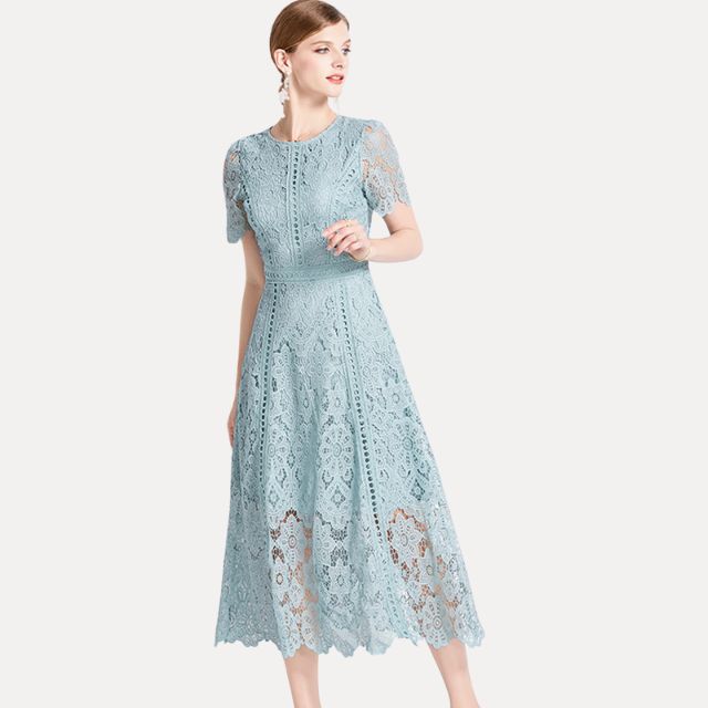 Valenzora | Sophisticated lace midi dress with waist accentuation