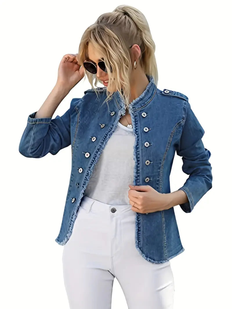 Valenzora | Blaue Jeansjacke für Damen mit offener Kante