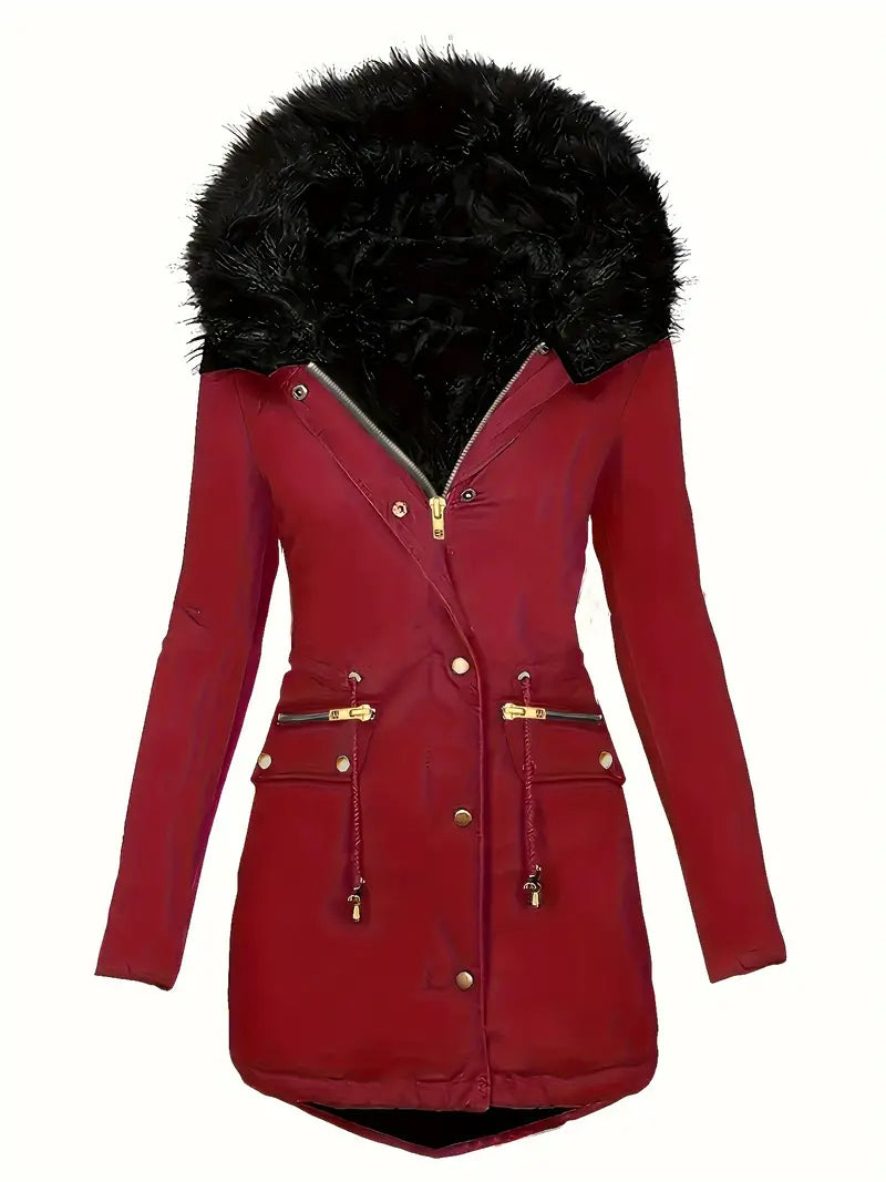 Valenzora | Zip-up parka coat with buttons and hood, women's winter jacket