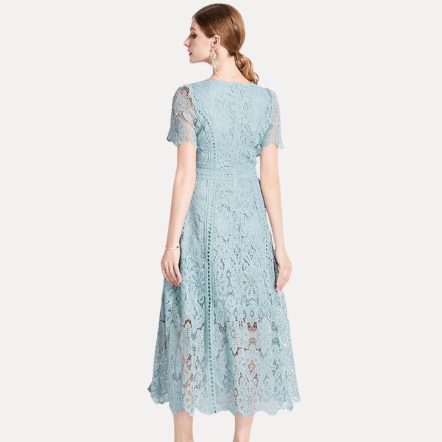 Valenzora | Sophisticated lace midi dress with waist accentuation