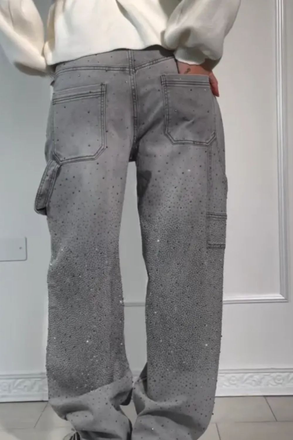 Valenzora | Women's Washed Jeans with Rhinestone Details, Wide Fit