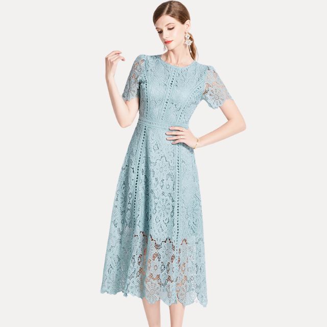 Valenzora | Sophisticated lace midi dress with waist accentuation