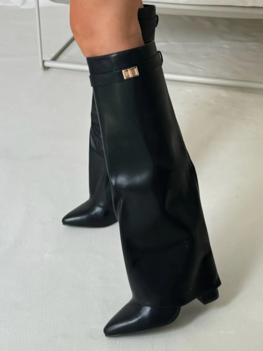 Valenzora | Elegant women's boots made of high-quality suede with golden accents