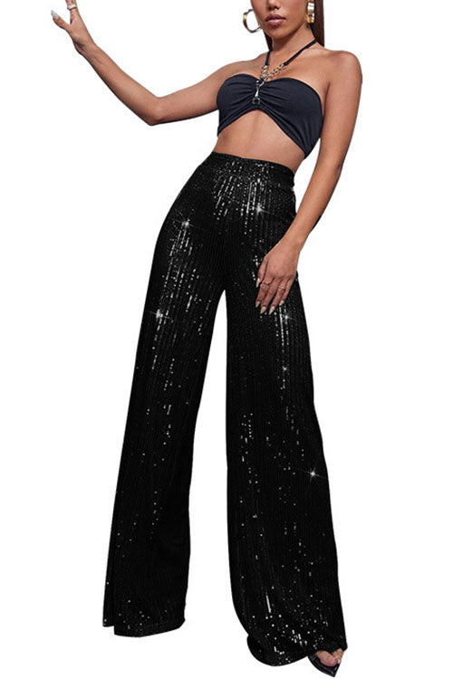 Valenzora | Rosiedress Glänzende, elastische Hose mit weitem Bein und Pailletten