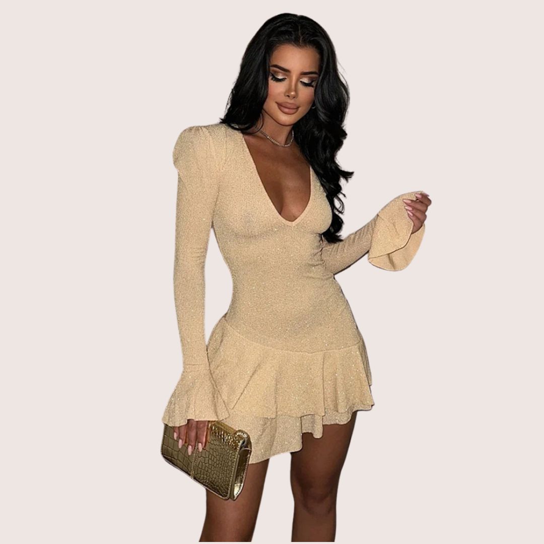 Valenzora | Mini dress with deep V-neck and ruffles