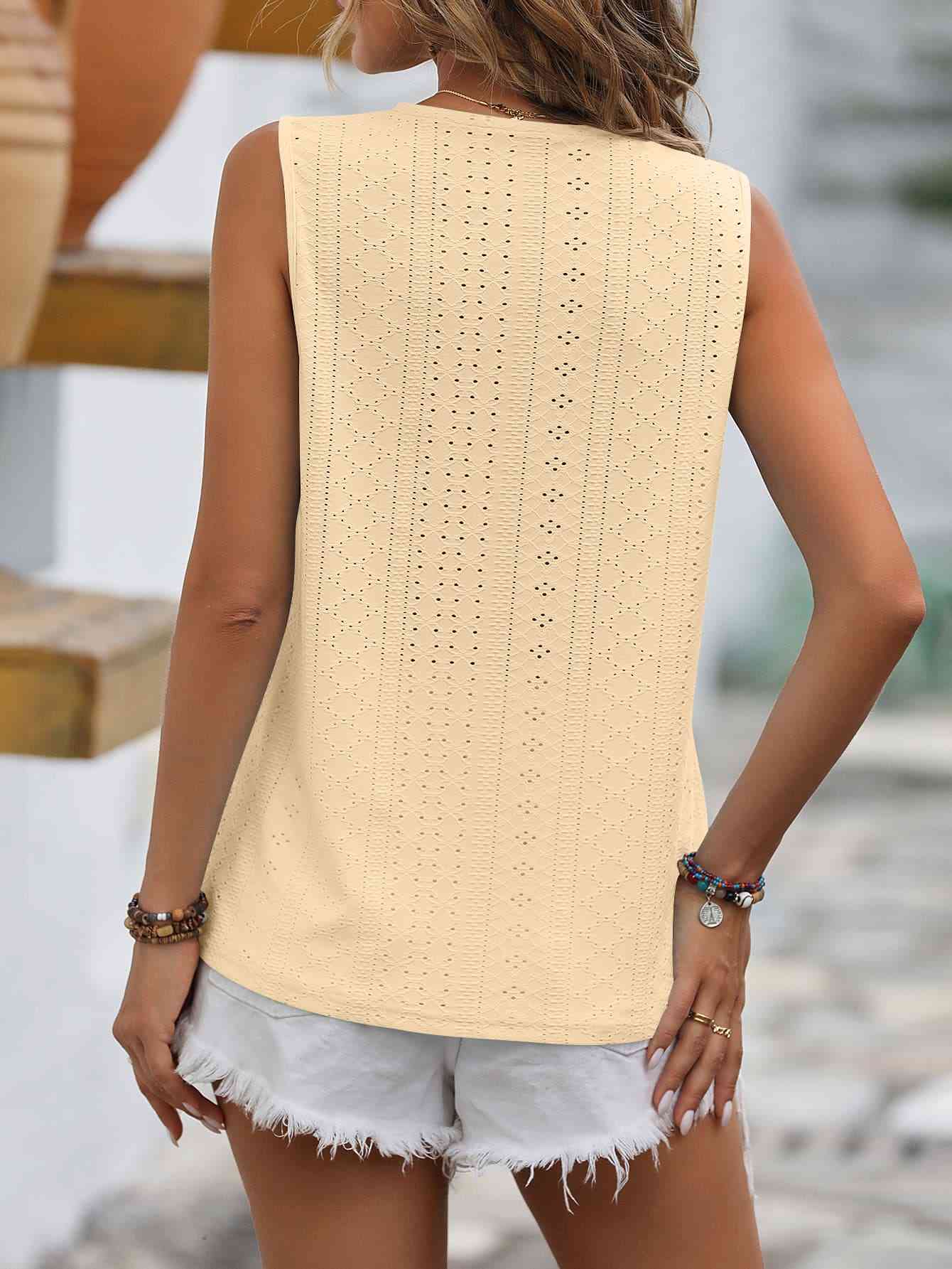 Valenzora | Split Lace V-Neck Sleeveless Shirt
