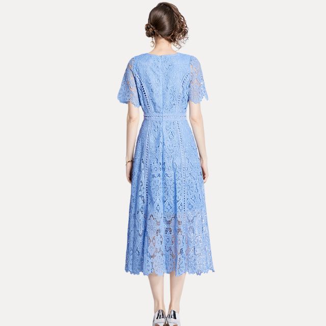 Valenzora | Sophisticated lace midi dress with waist accentuation