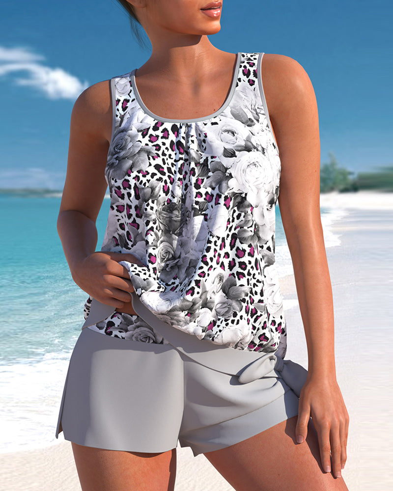 Valenzora | Grau bedrucktes Tankini-Set für Damen