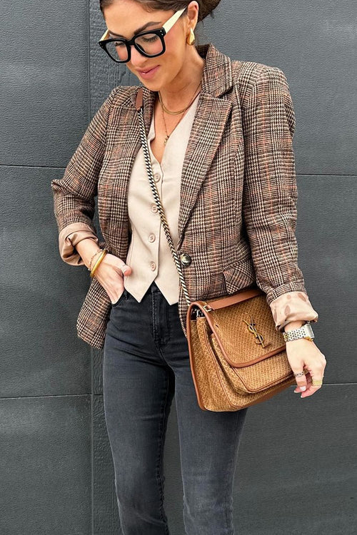 Valenzora | Rosiedress Revers-Einreiher Klassischer Hahnentritt-Blazer