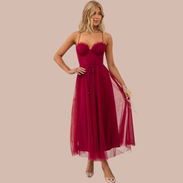 Valenzora | Midikleid aus Tüll mit Spaghettiträgern