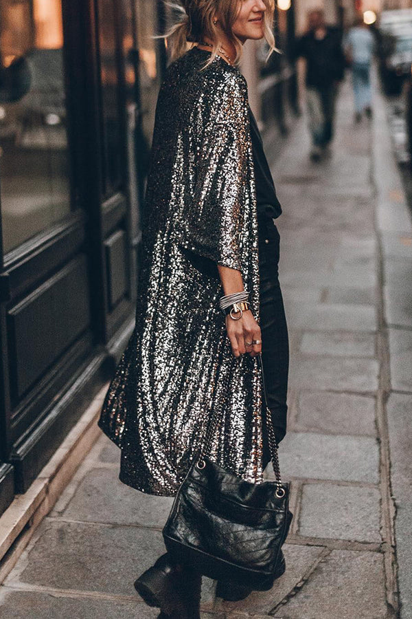 Valenzora | Disco Glamour Pailletten Kimono mit ausgestellten Ärmeln