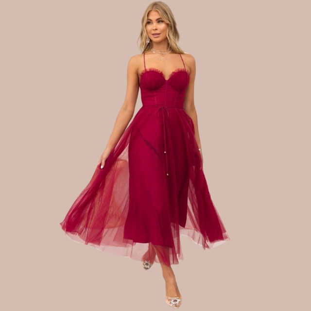 Valenzora | Midikleid aus Tüll mit Spaghettiträgern
