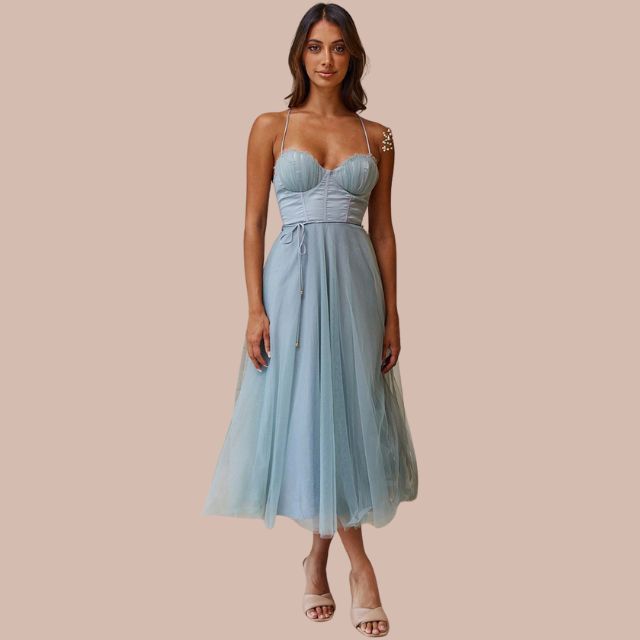 Valenzora | Midikleid aus Tüll mit Spaghettiträgern