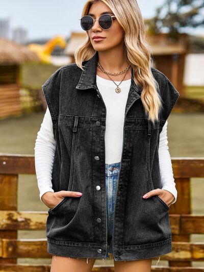 Valenzora - button-up, buttoned sleeveless denim jacket