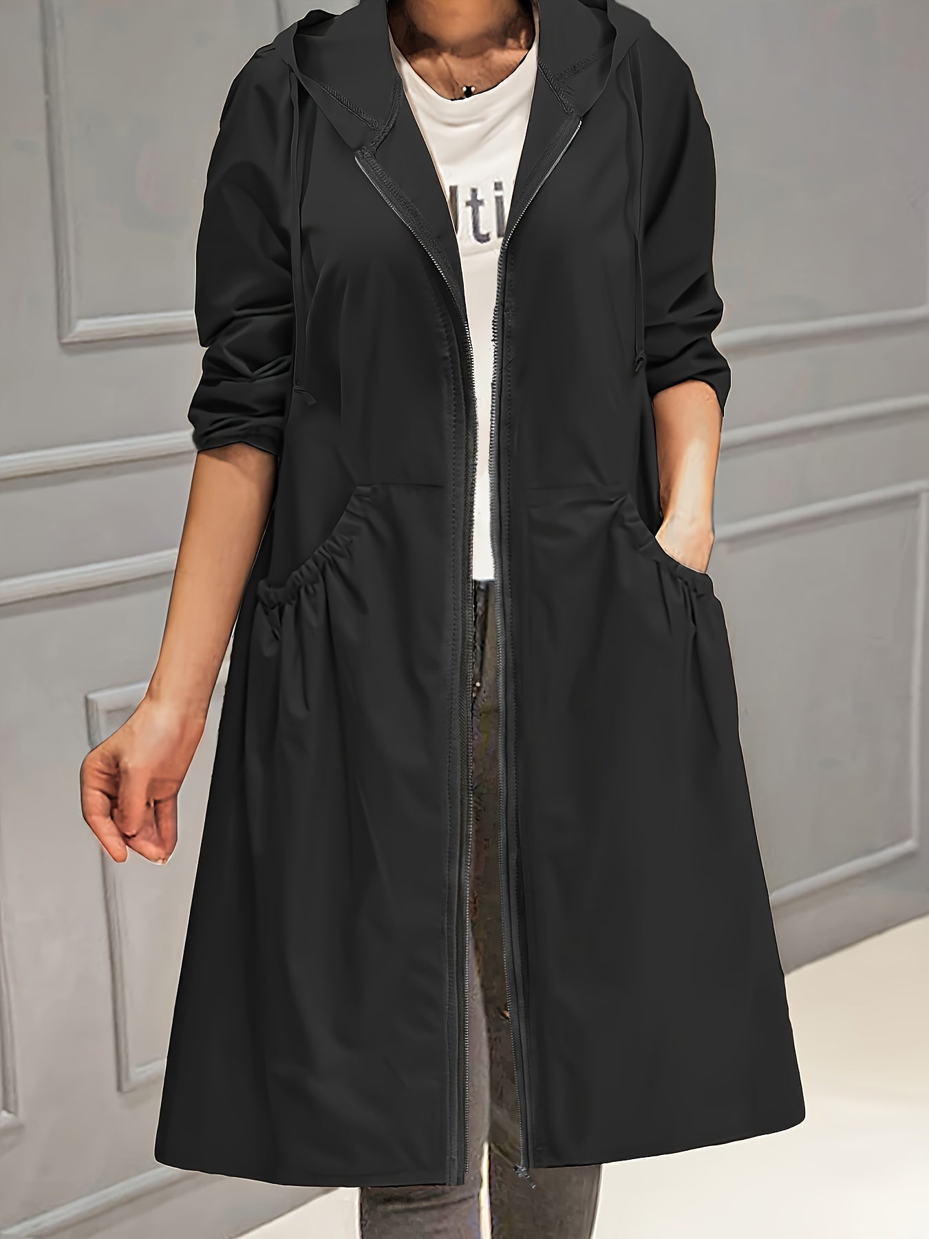 Valenzora | Women's Casual Long Jacket with Hood and Zipper