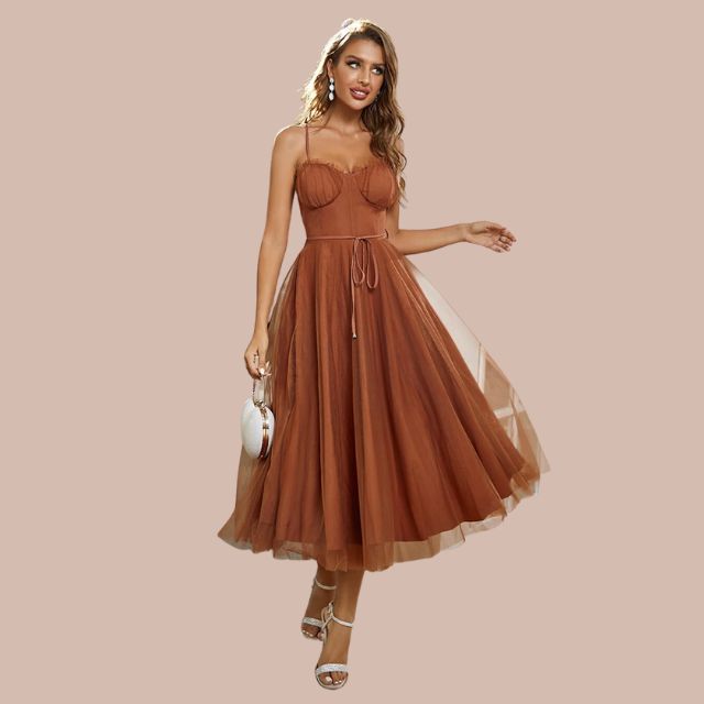 Valenzora | Midikleid aus Tüll mit Spaghettiträgern