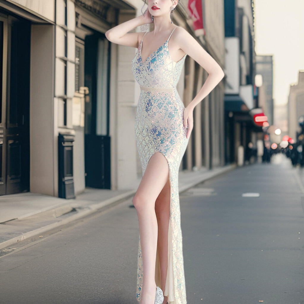 Valenzora - Luxurious sequined dress with side slit