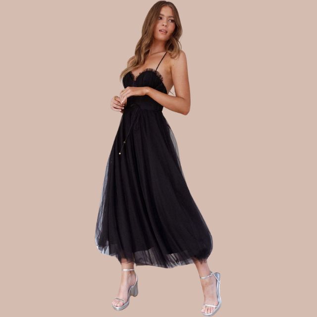 Valenzora | Midikleid aus Tüll mit Spaghettiträgern