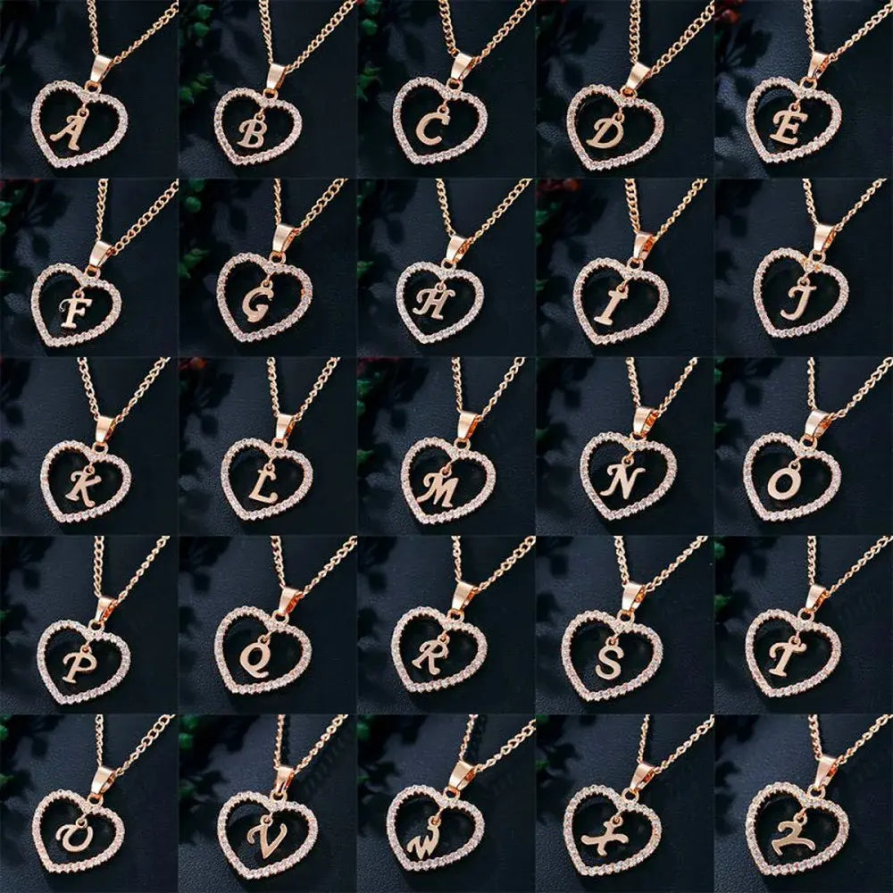 Valenzora | Buchstabe Zirkon Herz Halskette Anhänger Schmuck