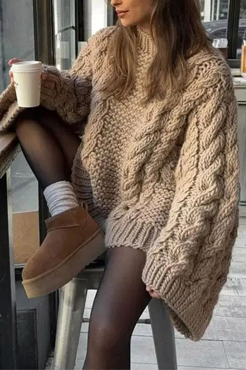 Valenzora | Rosiedress Round Neck Oversized Cable Knit Sweater