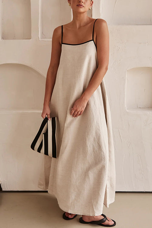 Valenzora | Rosiedress Adjustable Straps Backless Cotton-Linen Maxi Dress