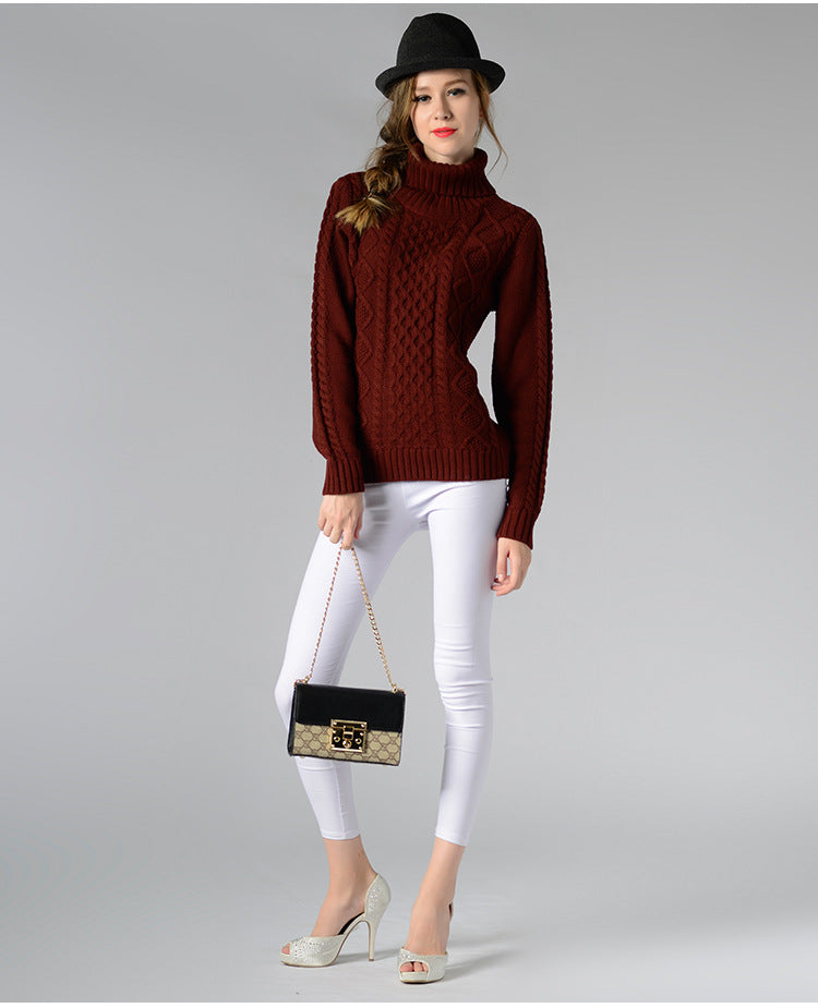 Celina™ - Women's long-sleeved roll-neck sweater with cable knit