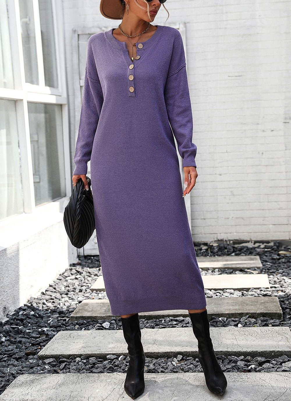Valenzora | Elegantes Herbst-Sweatshirtkleid für Damen mit Knopfdetail