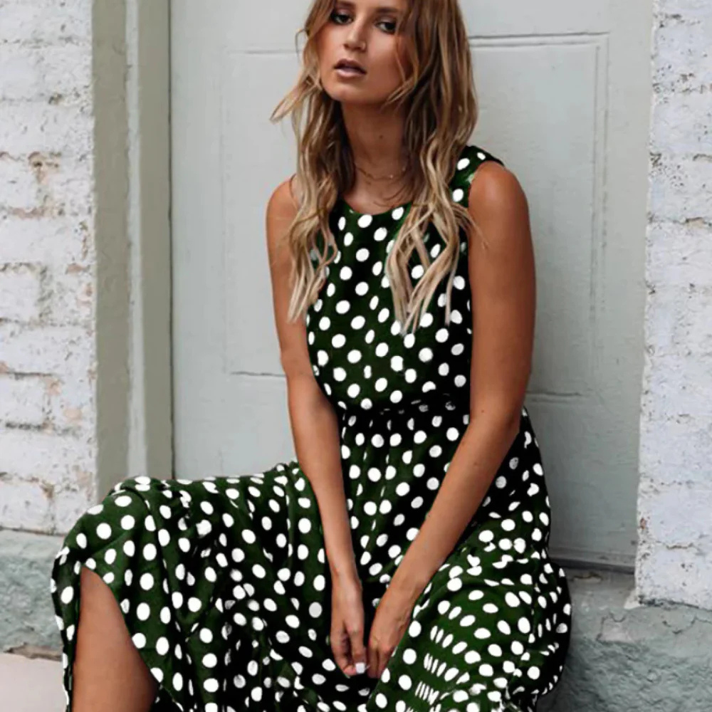 Valenzora | Black Polka Dot Midi Dress for a Retro Chic Look