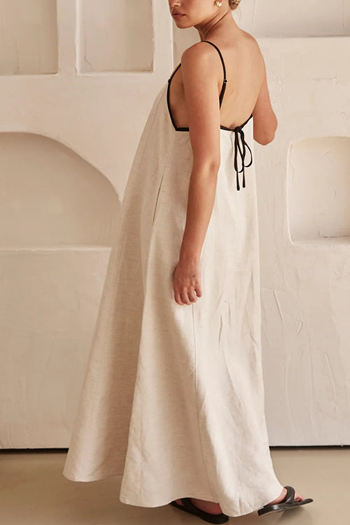 Valenzora | Rosiedress Adjustable Straps Backless Cotton-Linen Maxi Dress