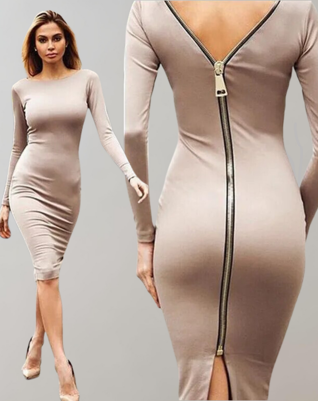 Valenzora – Langärmeliges Kleid mit Reißverschluss hinten