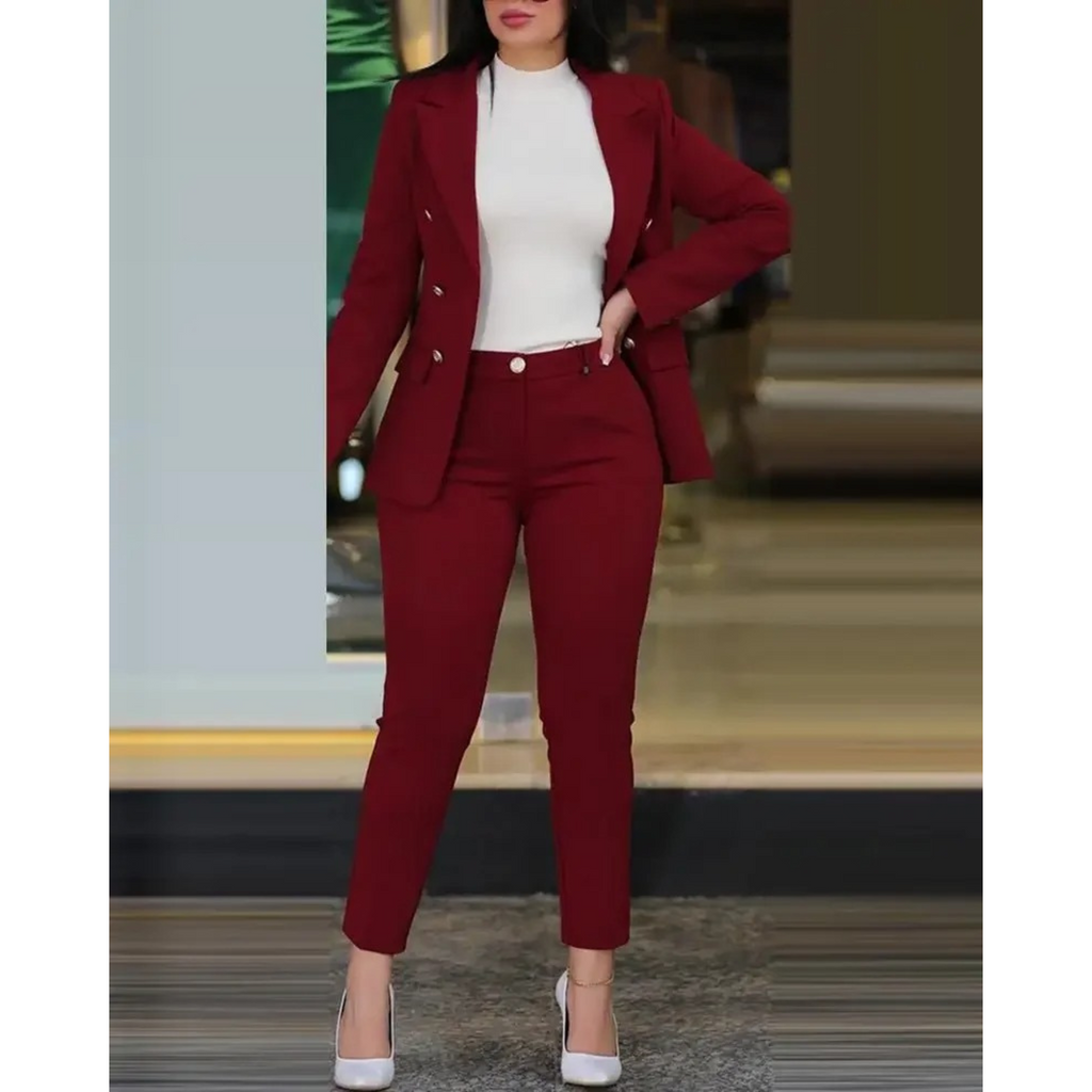 Valenzora | Zweireihiger Blazer & Hose mit Taschen für Damen