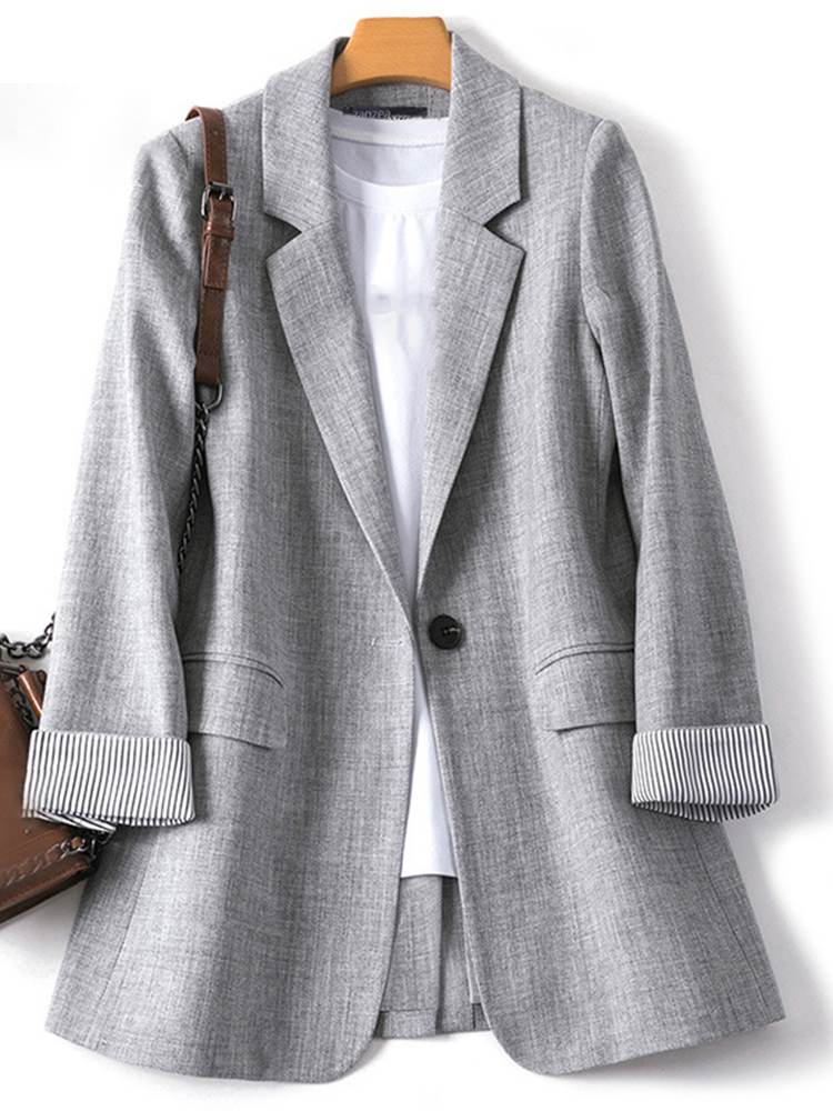 Valenzora | Langer Damen-Blazer mit gestreiftem Futter und gekrempelten Ärmeln