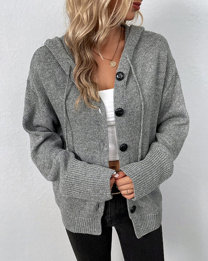Corina™ - Unifarbener Cardigan mit Kapuze und Schnürung