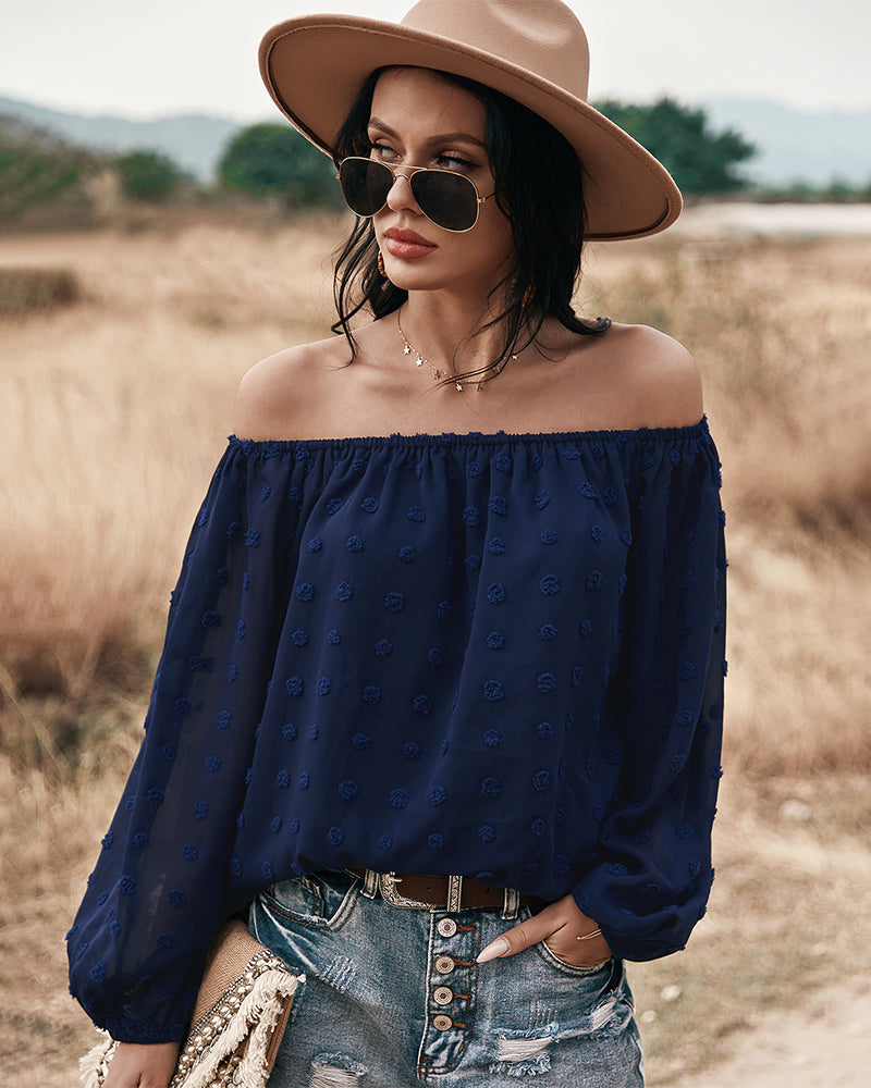 Valenzora | Off-Shoulder Lantern Long-Sleeved Ruffled Top
