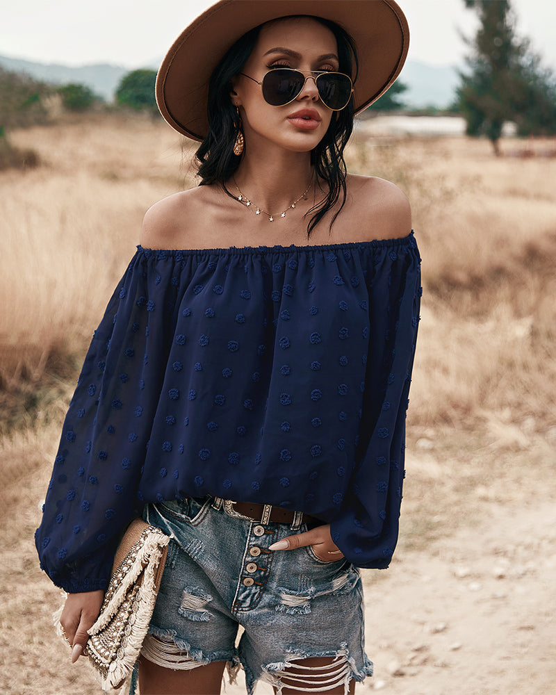 Valenzora | Off-Shoulder Lantern Long-Sleeved Ruffled Top