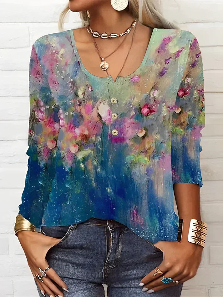 Valenzora | Langarmshirt mit Blumenmuster, Rundhalsausschnitt und langen Ärmeln