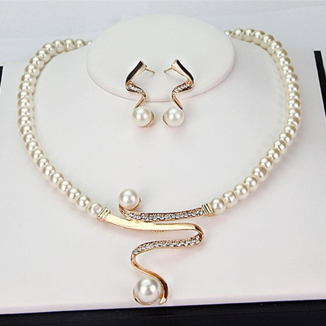 Valenzora | Naturperlenkette + Ohrring-Set Gold