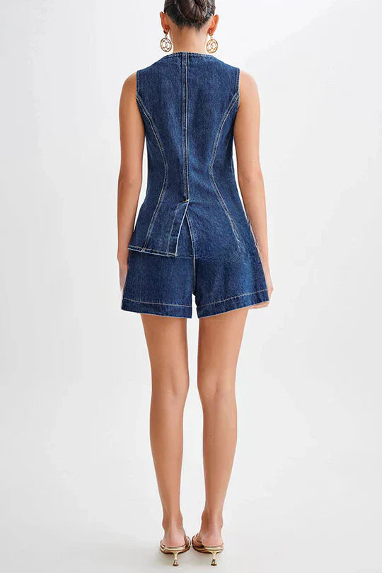 Valenzora | Denim-Westen-Top mit Prinzessinnennähten und Taschen