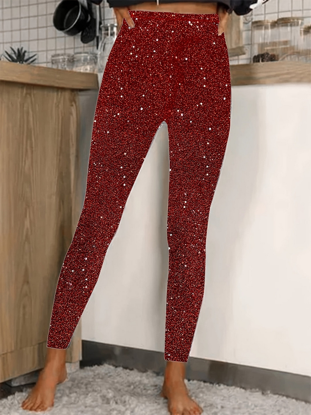Valenzora | Damen-Leggings mit Pailletten, hoher Taille, glänzend und bequem für Frauen