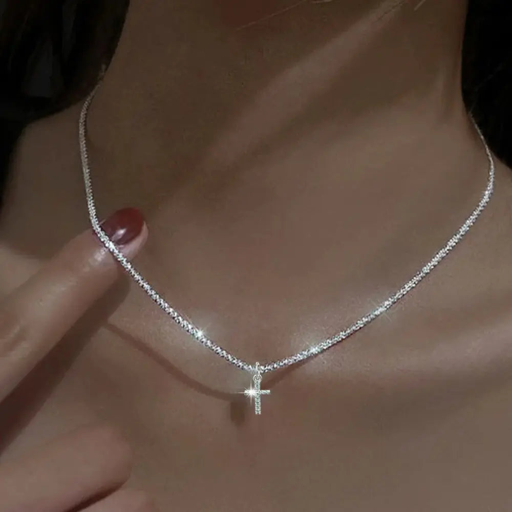 Valenzora | Sterling Silver Cross Cubic Zirconia Necklace for Women