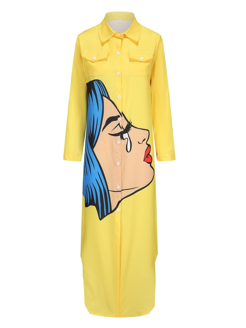Valenzora | Dress with face print and collar in yellow