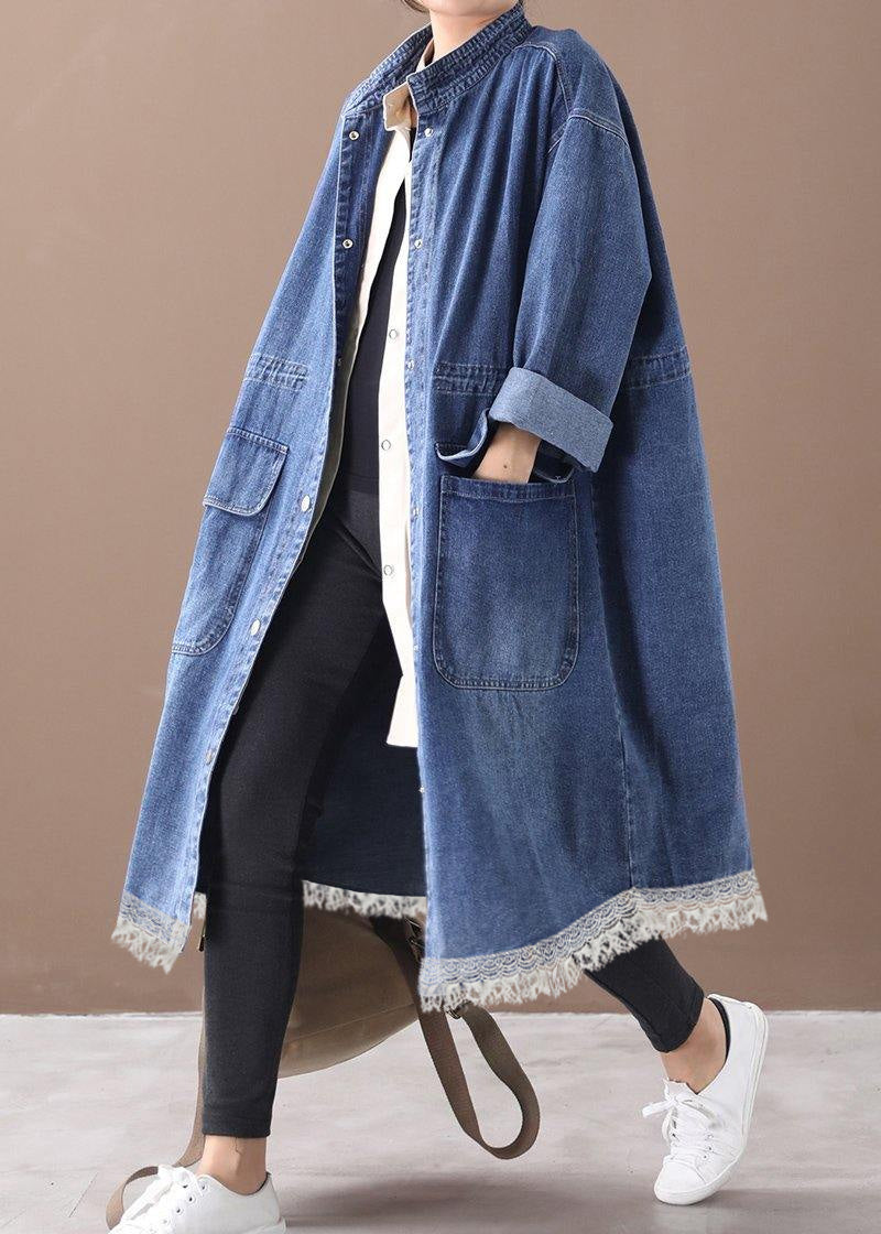 Valenzora | Denim-blauer Trenchcoat in großen Größen mit Kordelzug