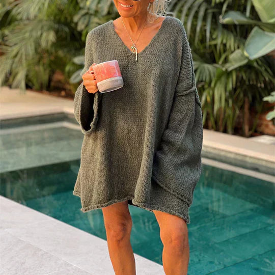 Women's sweaters with V-neck and loose knit details